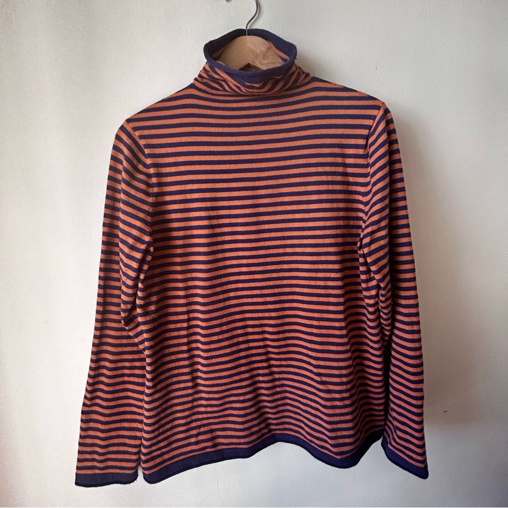 Duluth Trading Co Women’s S’No Sweat Mock Turtleneck Striped Sweater L